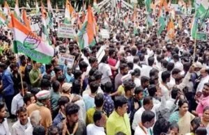 कानून-व्यवस्था के मुद्दे पर कांग्रेस का शक्ति प्रदर्शन, राजभवन कूच