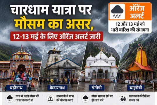 चारधाम यात्रा पर मौसम का असर, 12-13 मई के लिए ऑरेंज अलर्ट जारी