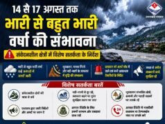 14 से 17 अगस्त तक भारी से बहुत भारी वर्षा की संभावना, संवेदनशील क्षेत्रों में विशेष सतर्कता के निर्देश