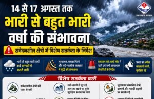 14 से 17 अगस्त तक भारी से बहुत भारी वर्षा की संभावना, संवेदनशील क्षेत्रों में विशेष सतर्कता के निर्देश